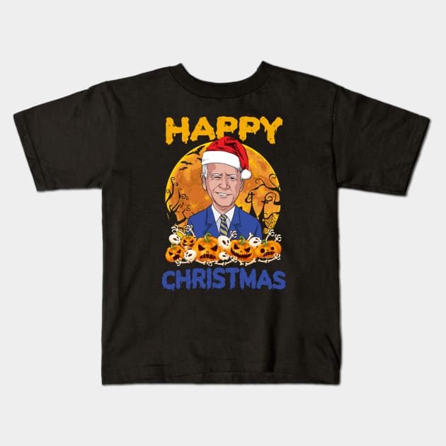 Anti Joe Biden Funny Halloween Happy Christmas Santa Hat Kids T-Shirt by wonderws